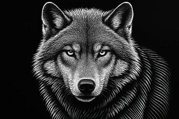 Monochromer Wolfskopf mit Linienwerk von Art & Soul Creations