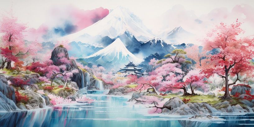 Very beautiful scenery with water and mountains by Art Bizarre