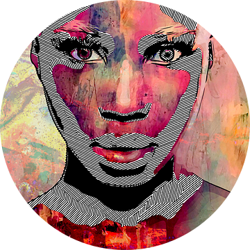 Vrouwen gezicht in pastelkleuren en grafische zwart-wit lijnen van The Art Kroep