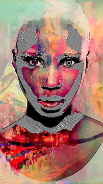 Vrouwen gezicht in pastelkleuren en grafische zwart-wit lijnen van The Art Kroep