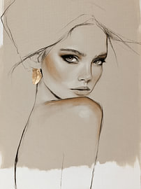 Golden Poise | Portrait minimaliste d'une femme dans les tons beige et doré