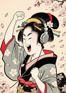Ukiyo-e Comedy Poster - Kopfschlagender Geisha Meme Kunst