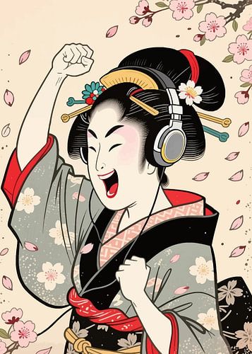 Ukiyo-e Comedy Poster - Kopfschlagender Geisha Meme Kunst von MIROKKU