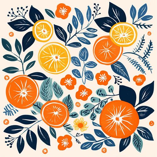 Citrons, oranges &amp ; feuilles bleues