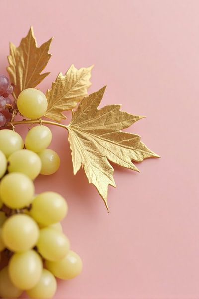 Grapes &amp; Gold leaf - Luxury grape branch on pink background by Kleurenrijk