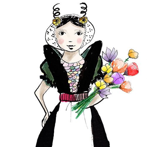 Tekening Zeeuws meisje uit het land van Axel van Debbie van Eck