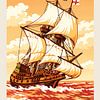 Minimalistischer „Mayflower“ von 1620 im Retro-Flachdesign – Britische Karacke von 1620 – Erntedankfest der amerikanischen Pilgerväter von SPJE ART