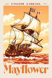 Minimalist 1620 Mayflower in Retro Flat Design - British 1620 Carrack – American Pilgrims Thanksgiving by SPJE ART