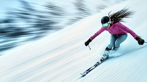 Jonge skiër in winterse razernij