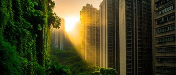 Stedelijke oase in het zonlicht van Poster Art Shop