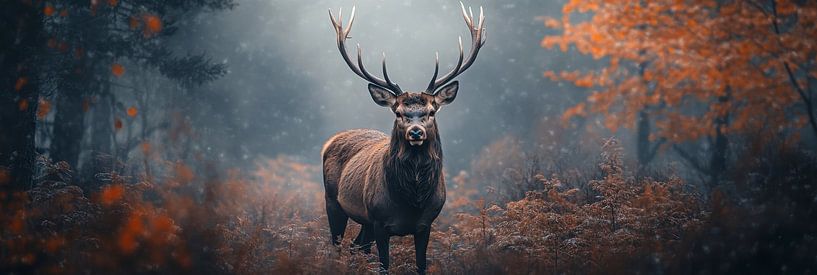 Mysterious deer in a dark, autumn forest setting by Digitale Schilderijen