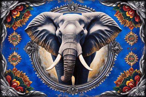 Éléphant dans une composition colorée
