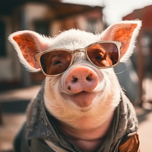 Stijlvol varken met zonnebril