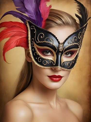 A woman in a carnival mask