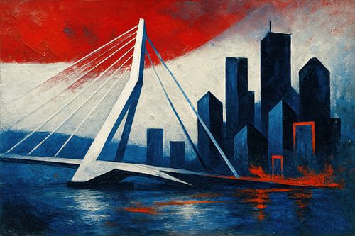 Skyline rouge et bleu avec pont