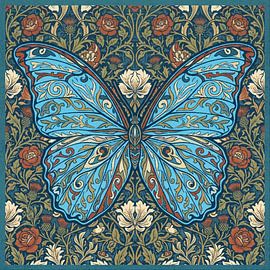 Blue Morpho Butterfly in Art Nouveau Style by Art Fiorala