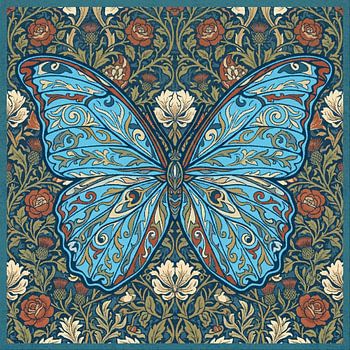 Papillon Morpho bleu de style Art nouveau