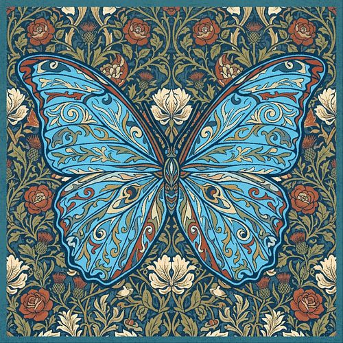 Papillon Morpho bleu de style Art nouveau