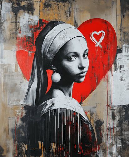 La jeune fille à la boucle d'oreille de perle dans le style Street-Art de Banksy