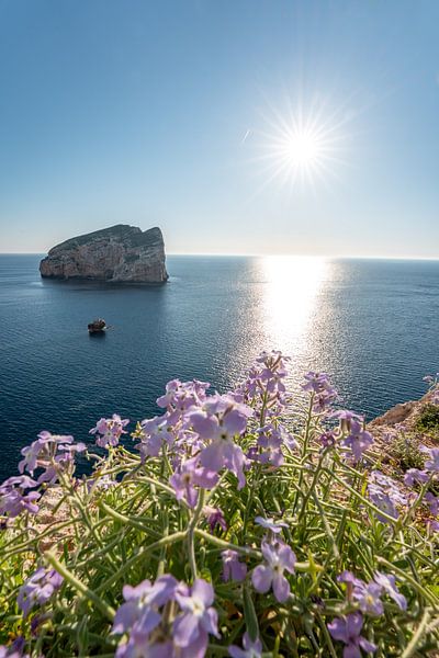 Zonnestralen op de kliffen van Sardinië in het Parco Naturale Di Porto Conte van Leo Schindzielorz