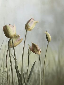 Tulpen in pastelkleuren van Japandi Art Studio