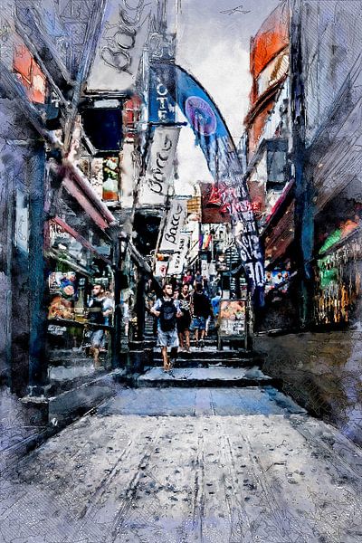 Malta St. Julians Stadt Aquarellmalerei #malta von JBJart Justyna Jaszke