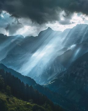 Fluister van licht tussen bergen van fernlichtsicht