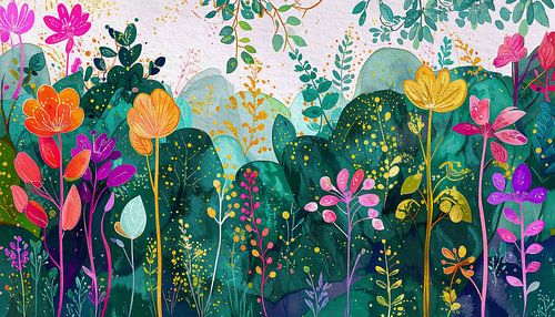 Zomer! Abstract schilderij van bloemenborder