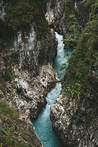 Een rivier die zich een weg baant door de kliffen in Oostenrijk van Lizet Wesselman