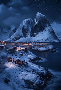 Besneeuwd landschap van de Lofoten, schilderachtig van fernlichtsicht