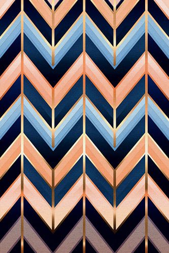 Elegantes Art-Déco-Zickzack-Muster mit Gold- und Pfirsichfarben