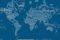Wereldkaart Typografie, Blauw