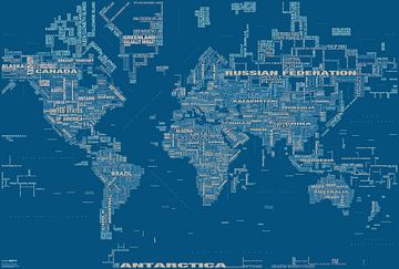Typographic Text World Map, Blue