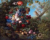 Großes Blumenstillleben mit Vögeln, Johann Baptist Drechsler von Meesterlijcke Meesters Miniaturansicht