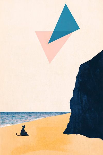 Hund am Strand mit geometrischen Formen von Poster Art Shop