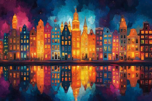 Paysage urbain nocturne du canal