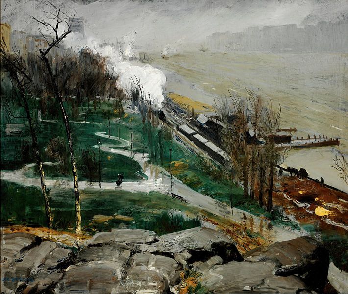 George Bellows-Rain on the river by finemasterpiece