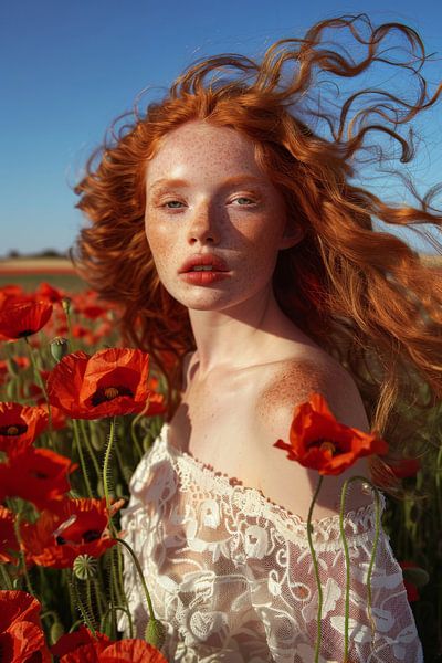 Rote Mohnblüten im Sonnenwind von Poster Art Shop