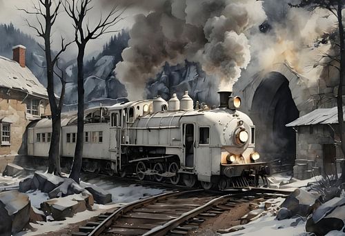 Witte stoomlocomotief