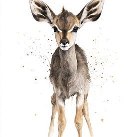 Petit cerf à l'aquarelle Lumière douce et taches ludiques sur Eva Lee