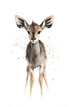 Petit cerf à l'aquarelle Lumière douce et taches ludiques