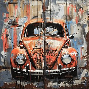 VW Coccinelle rouille graffiti urbain mur métallique voiture patine