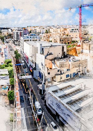 Malta St. Julians stad aquarel schilderij #malta