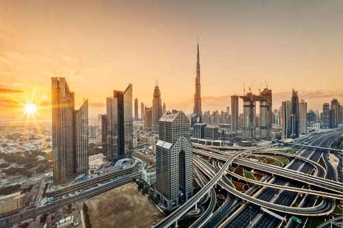 Dubai skyline at sunrise