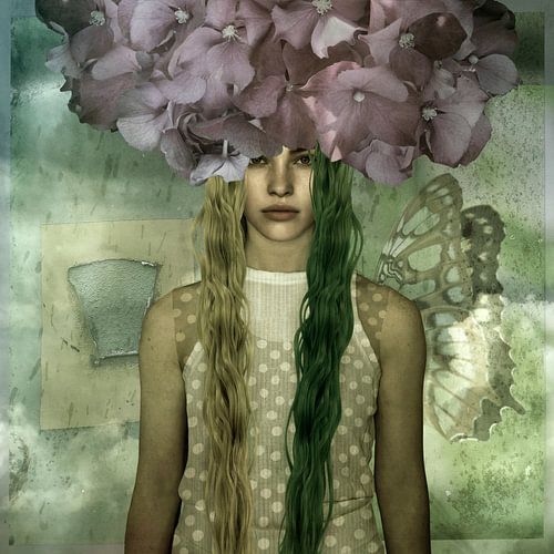 Butterfly Girl Hortensia, Modern Kleurrijk van Yvonne Zeldenthuis