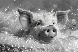 Schweinchen-Spa: Ein amüsantes Bad im Badezimmer - Einzigartiges WC-Kunstwerk von Poster Art Shop