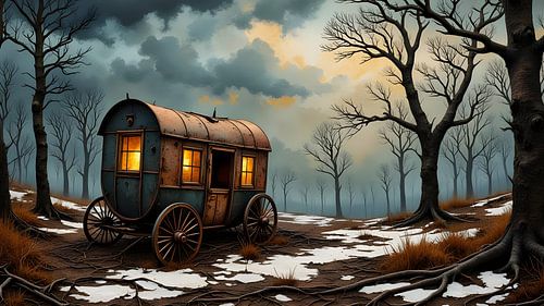 Lonely caravan in the forest