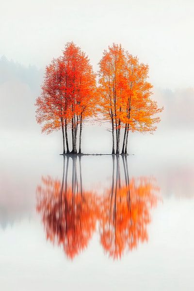 Herbstliche Bäume im Nebel – Reflexion von Poster Art Shop
