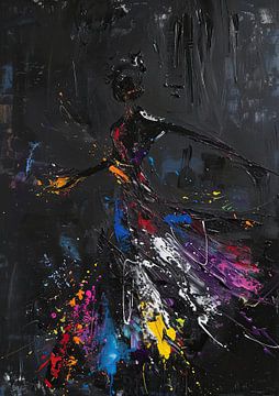 Vrouw Met Kleurrijke Jurk en Spetters van Kunst Kriebels