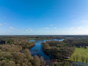 Regge river high water level flooding drone view